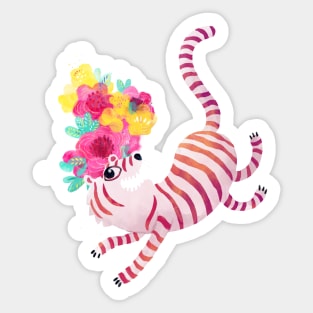 White Tiger with flowers Sticker